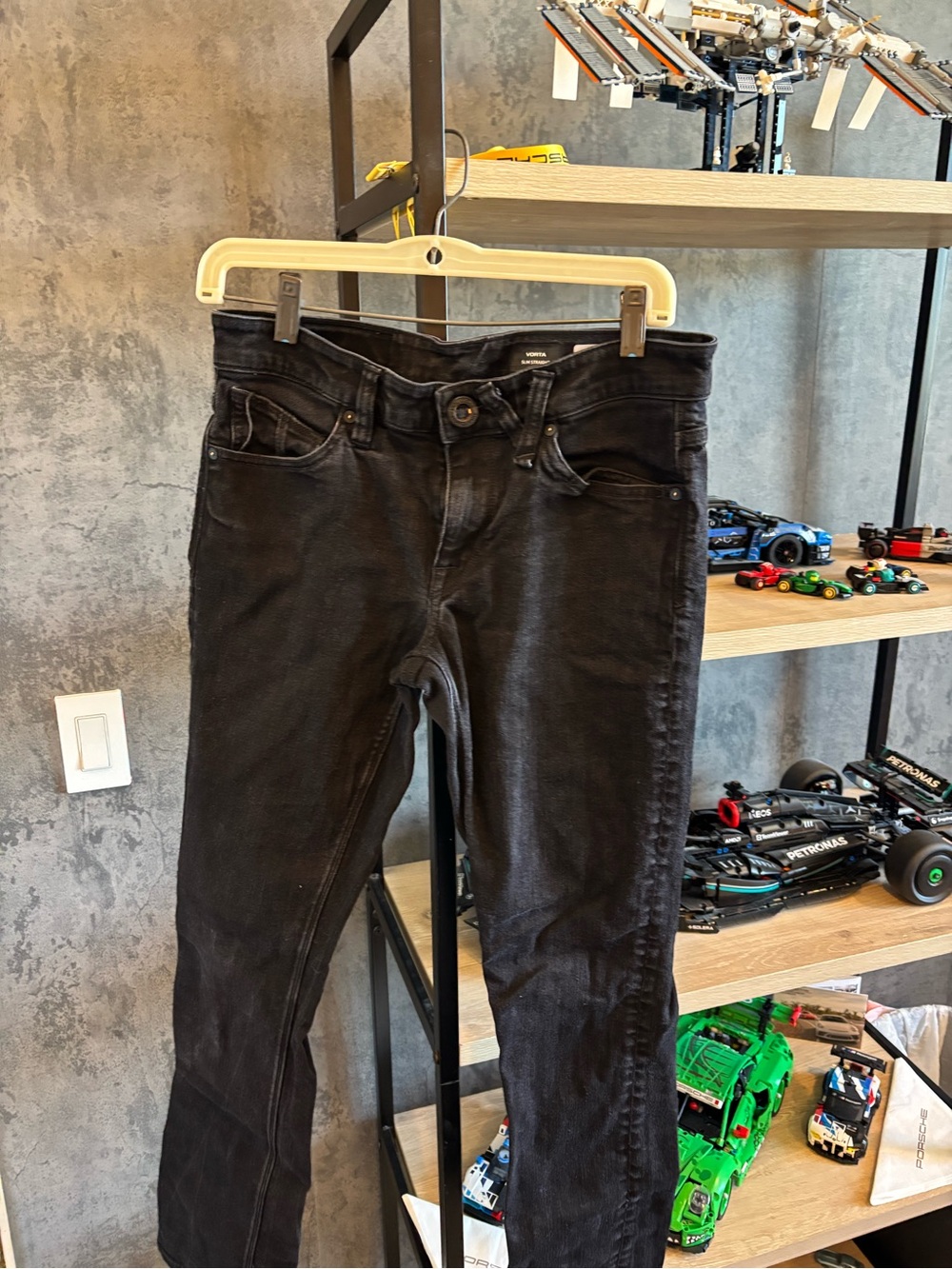 Volcom Vorta Slim Straight Jeans in Washed Black